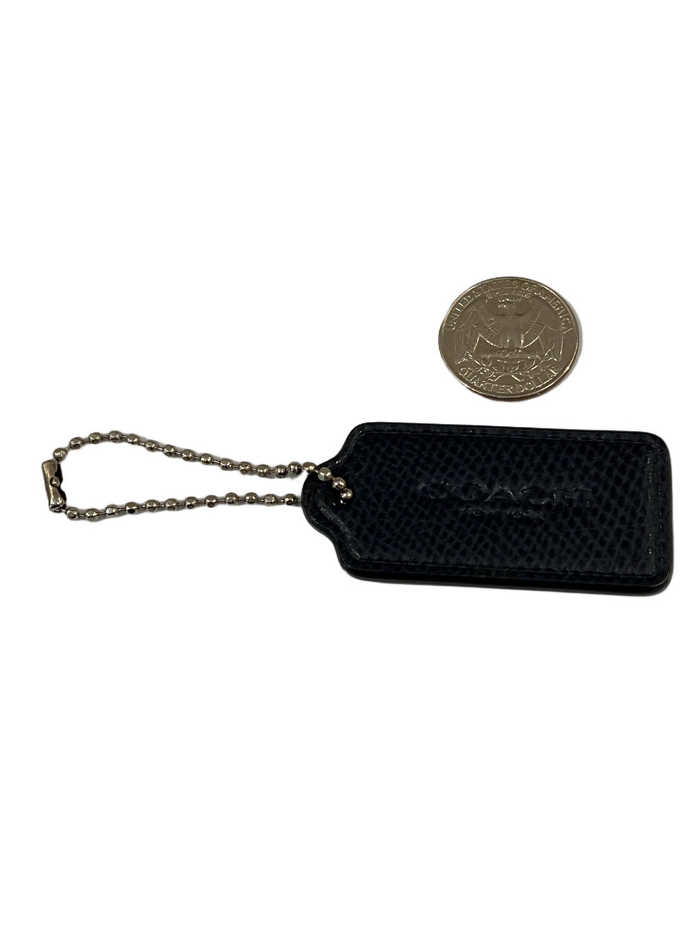 Coach Black Leather Tag Key Holder with Silver Ball Chain - Picture 3 of 5